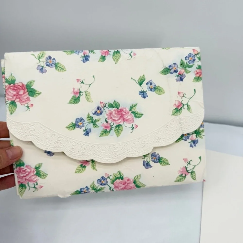 VTG Stationery Set Floral Rose Shabby Chic Cottagecore Letter Writing Whimsical